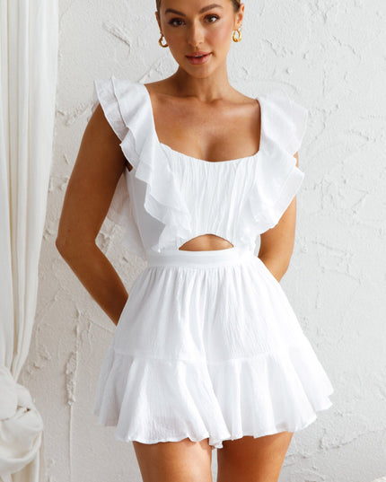 White Girl Ruffle Shoulder Romper