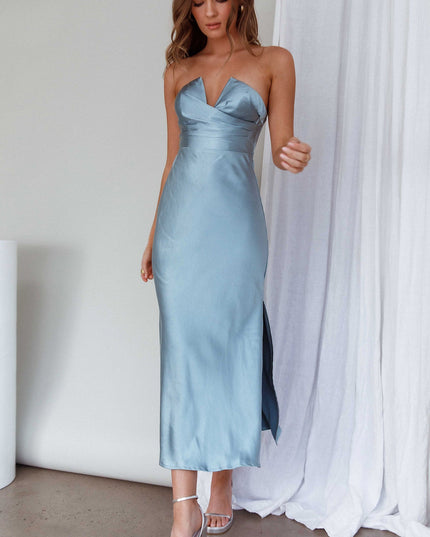 Blue Strapless Midi Dress