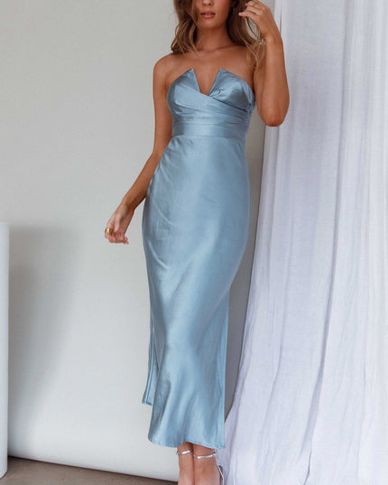 Blue Strapless Midi Dress
