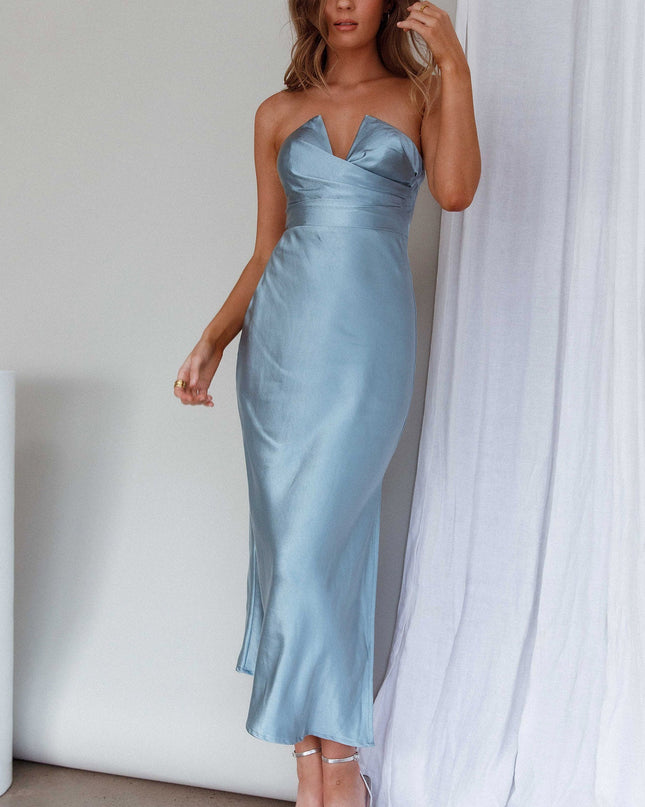 Blue Strapless Midi Dress