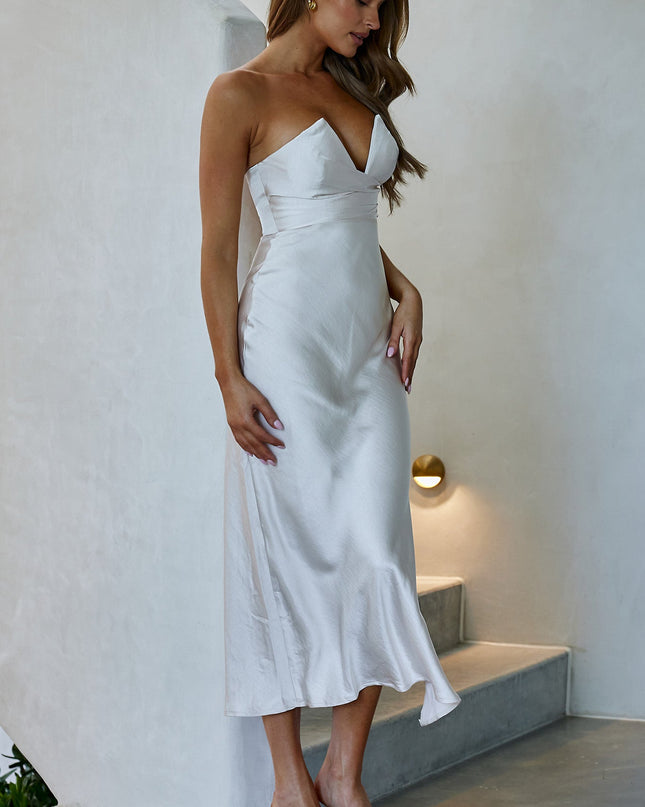 Champagne Strapless Midi Dress