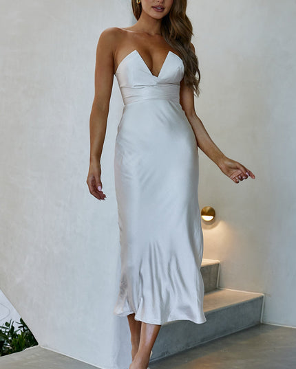 Champagne Strapless Midi Dress