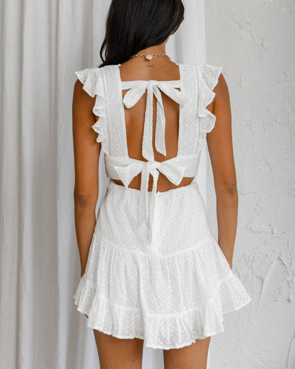 White Double Bow Back Dress