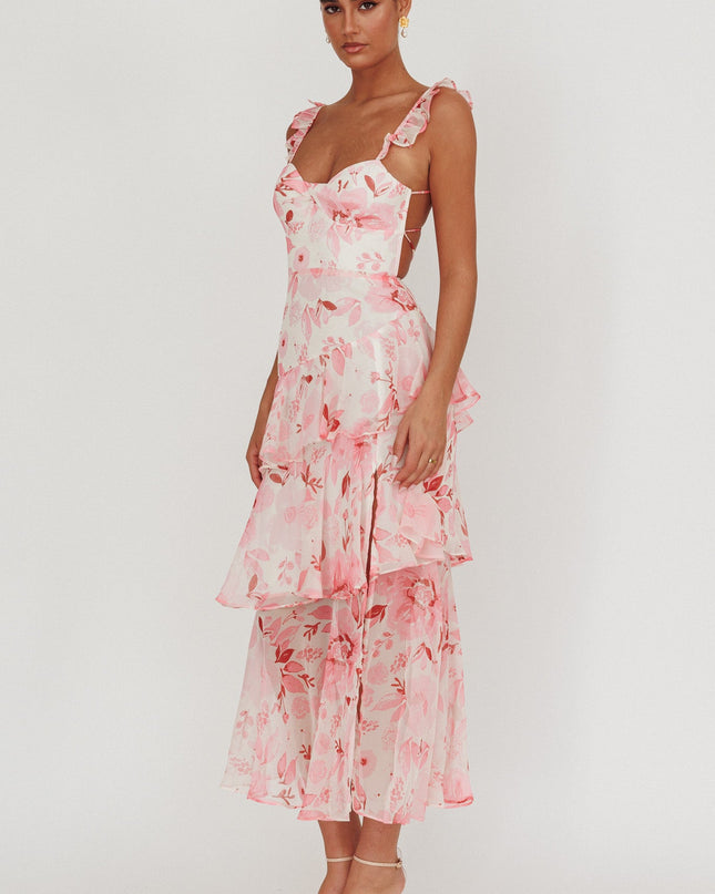 Blush Strappy Back Ruffle Maxi Dress Flowers