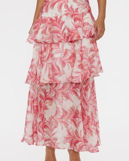 Pink Tiered Ruffle Maxi Skirt Floral