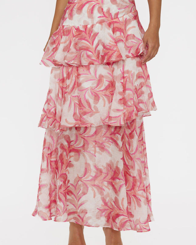 Pink Tiered Ruffle Maxi Skirt Floral