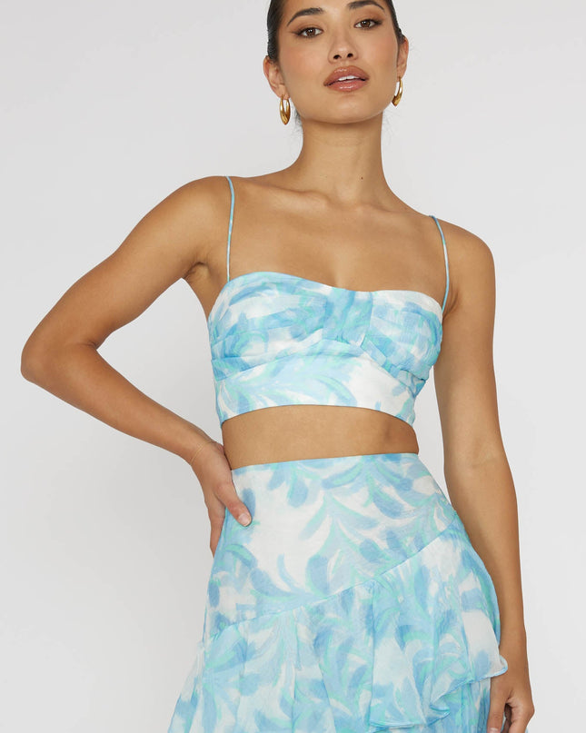 Blue Pleat Crop Top Floral