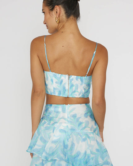 Blue Pleat Crop Top Floral