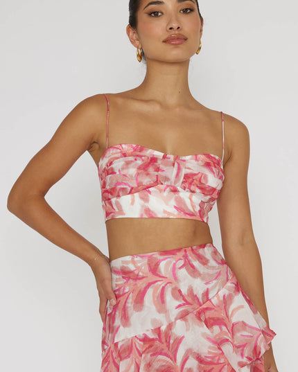 Pink Pleat Crop Top Floral