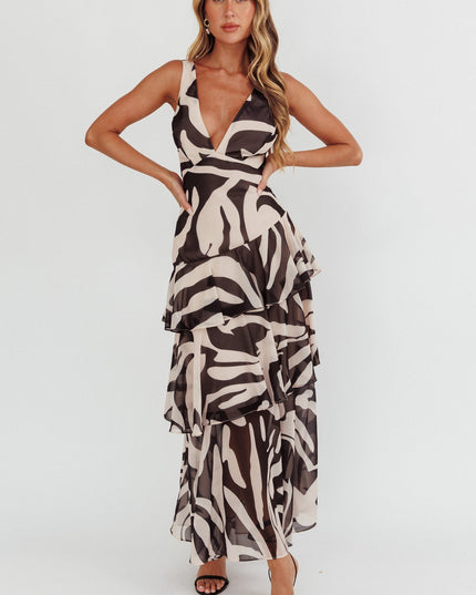 Black Strappy Back Ruffle Maxi Dress Print