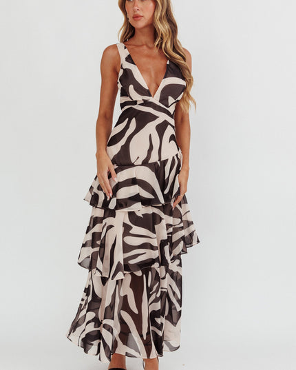 Black Strappy Back Ruffle Maxi Dress Print