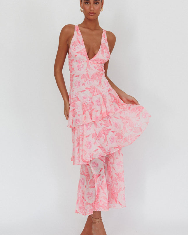 Pink Strappy Back Maxi Dress Floral