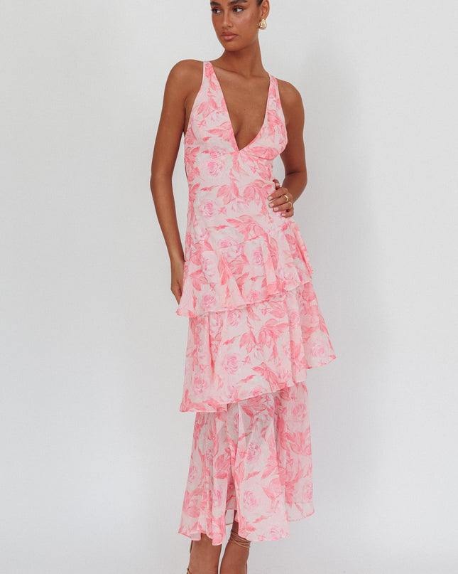 Pink Strappy Back Maxi Dress Floral