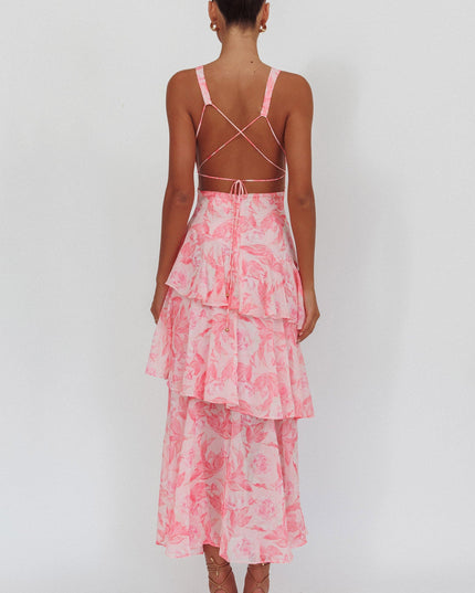 Pink Strappy Back Maxi Dress Floral