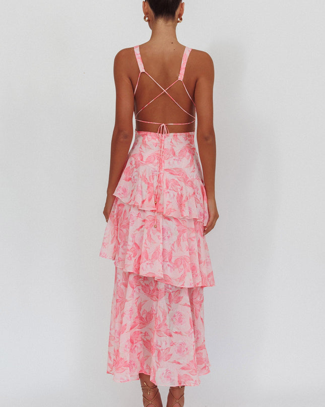 Pink Strappy Back Maxi Dress Floral