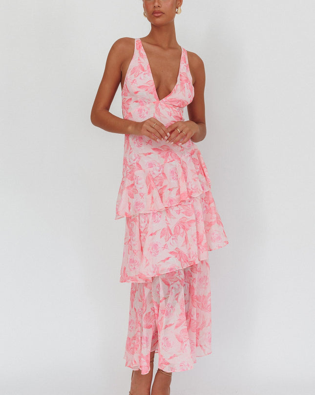 Pink Strappy Back Maxi Dress Floral
