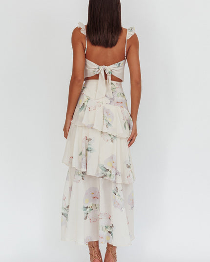 Cream Ruffle Strap Split Maxi Dress Magnolia