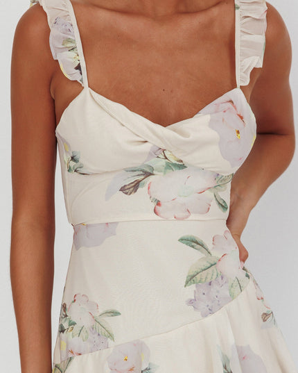 Cream Ruffle Strap Split Maxi Dress Magnolia