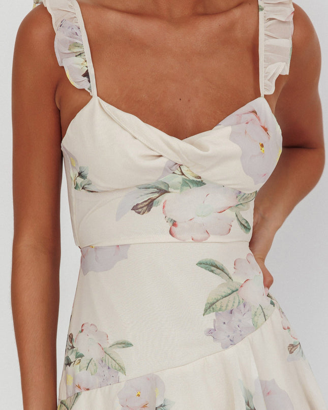 Cream Ruffle Strap Split Maxi Dress Magnolia