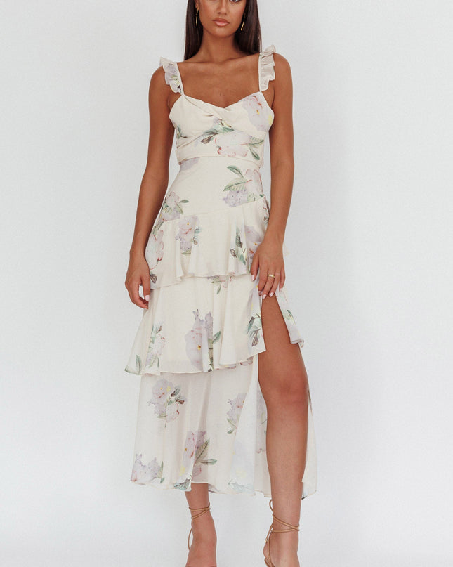 Cream Ruffle Strap Split Maxi Dress Magnolia