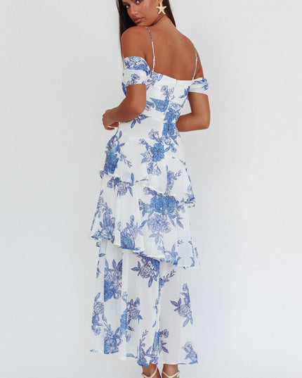 Blue Off-Shoulder Maxi Dress Floral