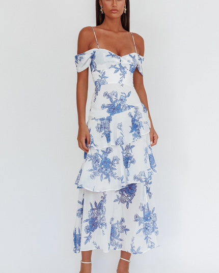 Blue Off-Shoulder Maxi Dress Floral