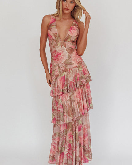 Blush Strappy Back Maxi Dress Roses