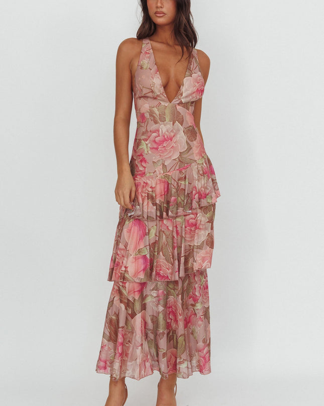 Blush Strappy Back Maxi Dress Roses