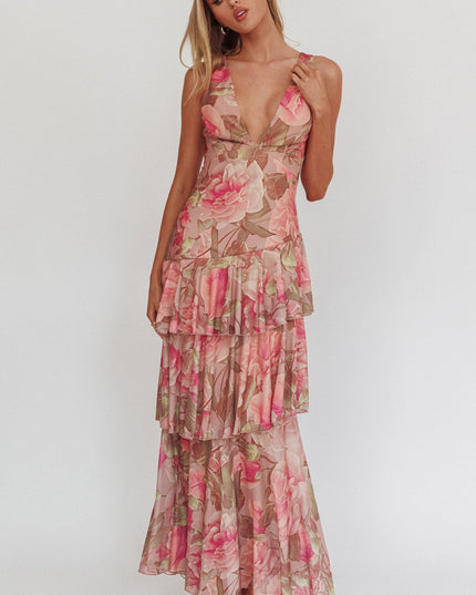 Blush Strappy Back Maxi Dress Roses