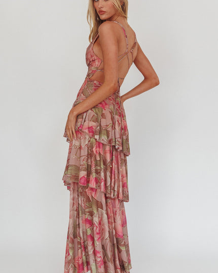 Blush Strappy Back Maxi Dress Roses