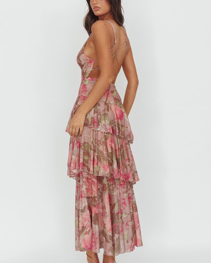 Blush Strappy Back Maxi Dress Roses