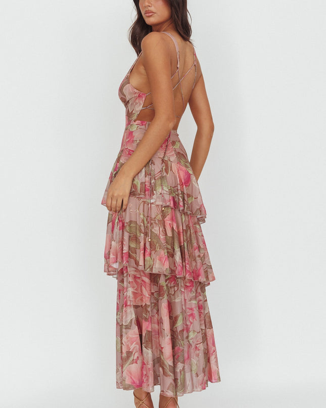 Blush Strappy Back Maxi Dress Roses