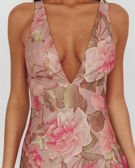 Blush Strappy Back Maxi Dress Roses