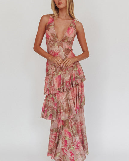 Blush Strappy Back Maxi Dress Roses