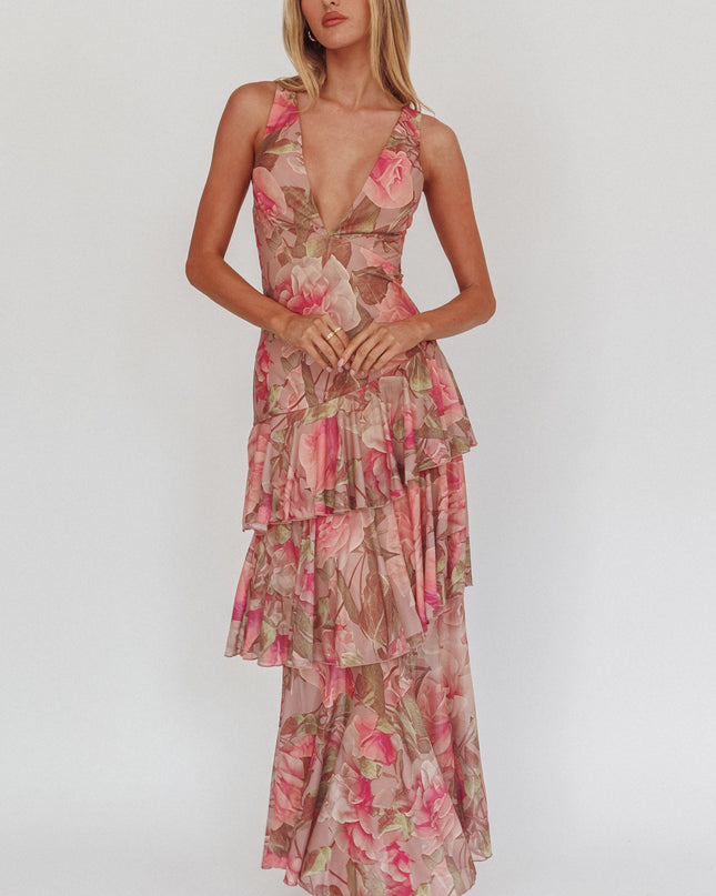 Blush Strappy Back Maxi Dress Roses
