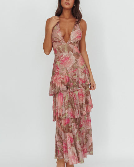 Blush Strappy Back Maxi Dress Roses