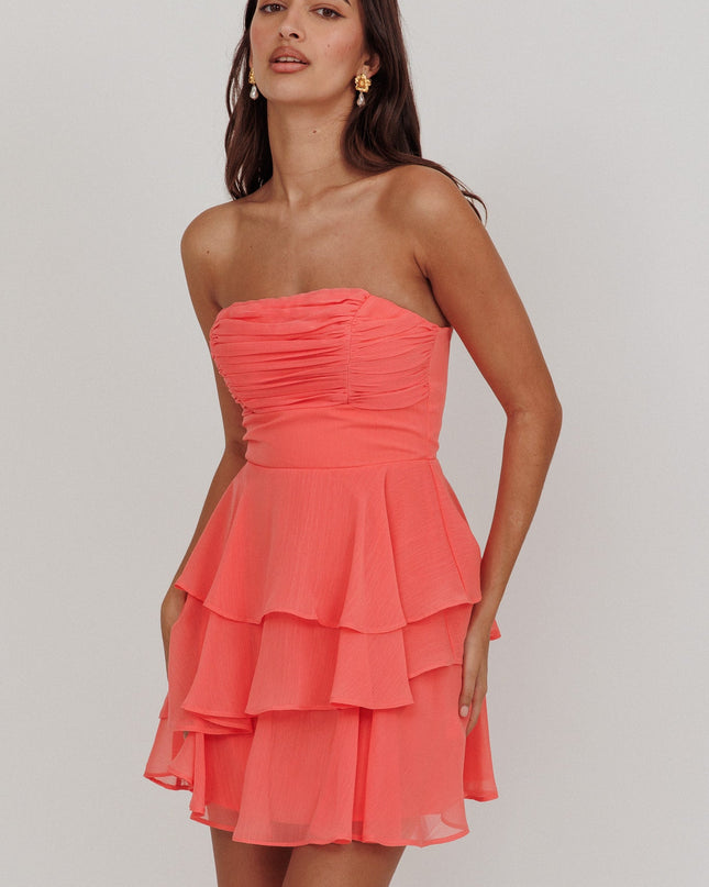 Peach Strapless Ruffle Mini Dress