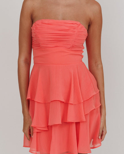 Peach Strapless Ruffle Mini Dress