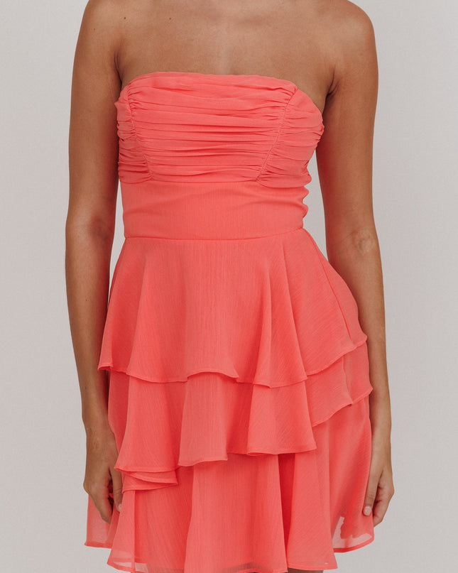 Peach Strapless Ruffle Mini Dress