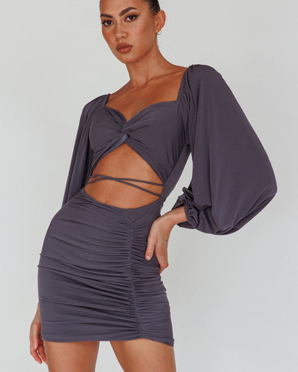 Charcoal Cut-Out Waist Ruched Mini Dress
