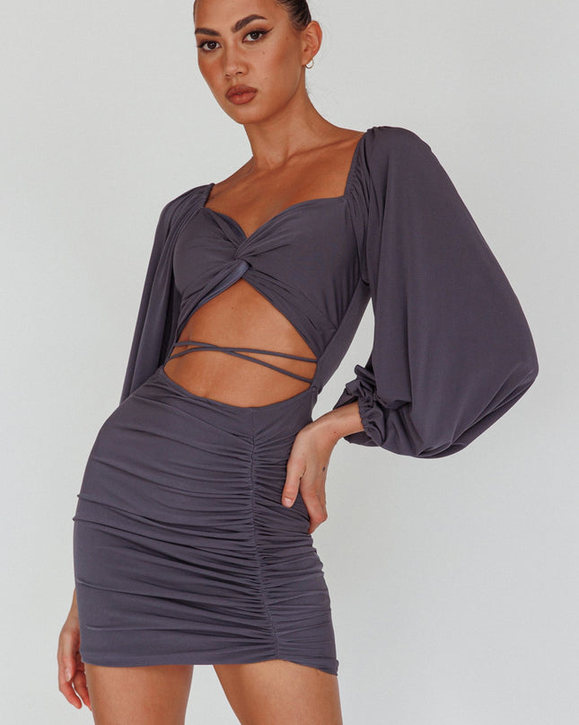 Charcoal Cut-Out Waist Ruched Mini Dress