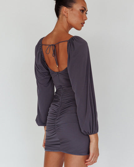 Charcoal Cut-Out Waist Ruched Mini Dress