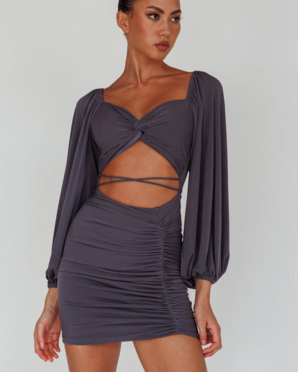 Charcoal Cut-Out Waist Ruched Mini Dress