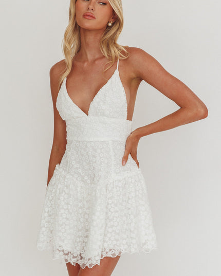 White Flounce Hem Mini Dress