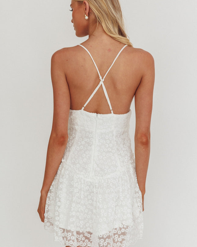 White Flounce Hem Mini Dress