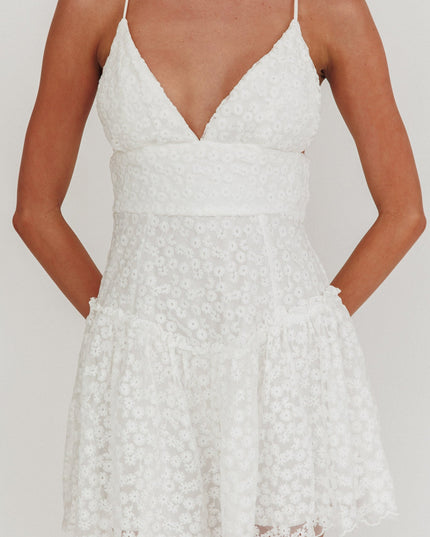 White Flounce Hem Mini Dress