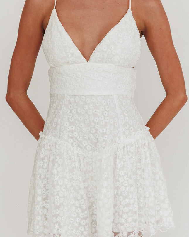 White Flounce Hem Mini Dress