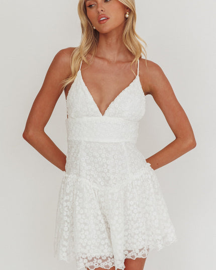 White Flounce Hem Mini Dress