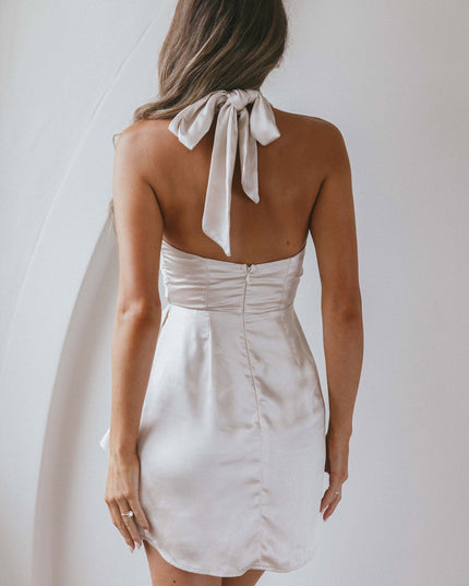 Champagne Halterneck Satin Dress
