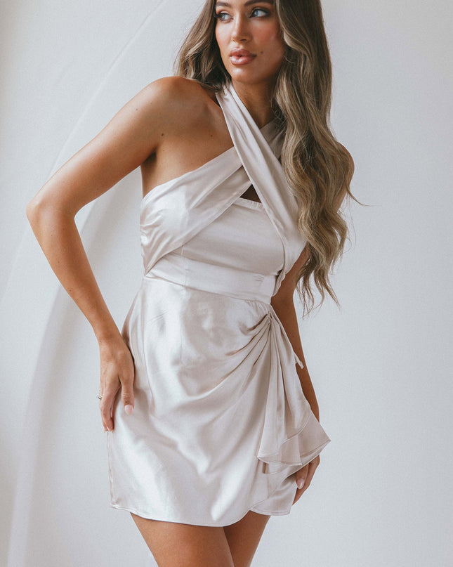Champagne Halterneck Satin Dress